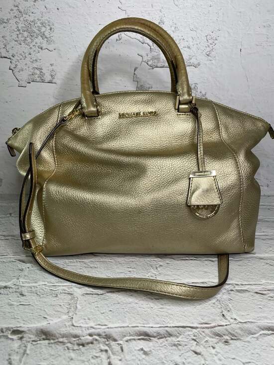 Michael Kors Handbags - Michael Kors Riley Large Gold Metallic Pebbled Leather Satchel Crossbody Bag